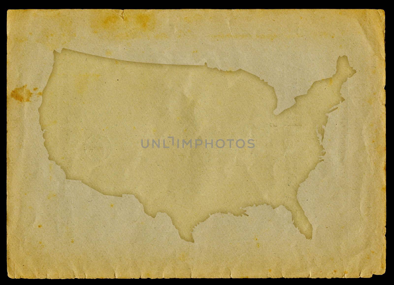 Usa map engraved on a old paper page.
Clipping path of the map is included

the source of the image was taken from: 
http://www.lib.utexas.edu/maps/united_states/united_states_pol02.pdf