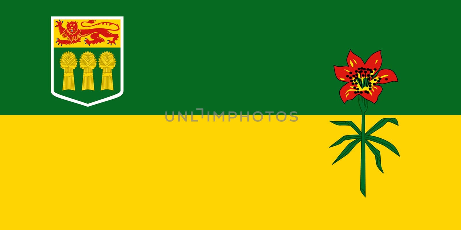 Illustration of Canadian state of Saskatchewan flag, Canada.