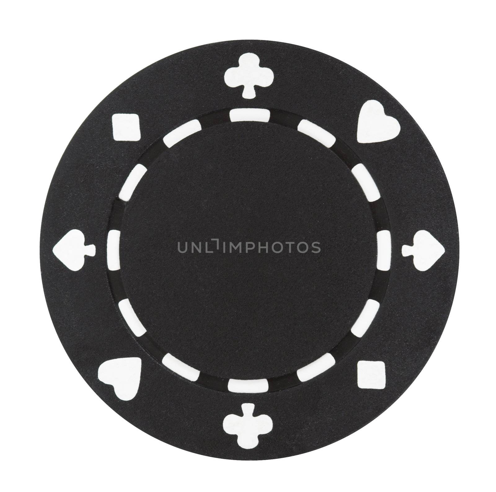 A black poker chip isolated on a white background