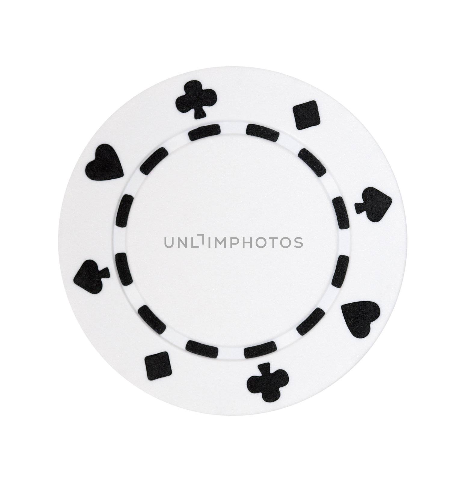 A white poker chip isolated on a white background