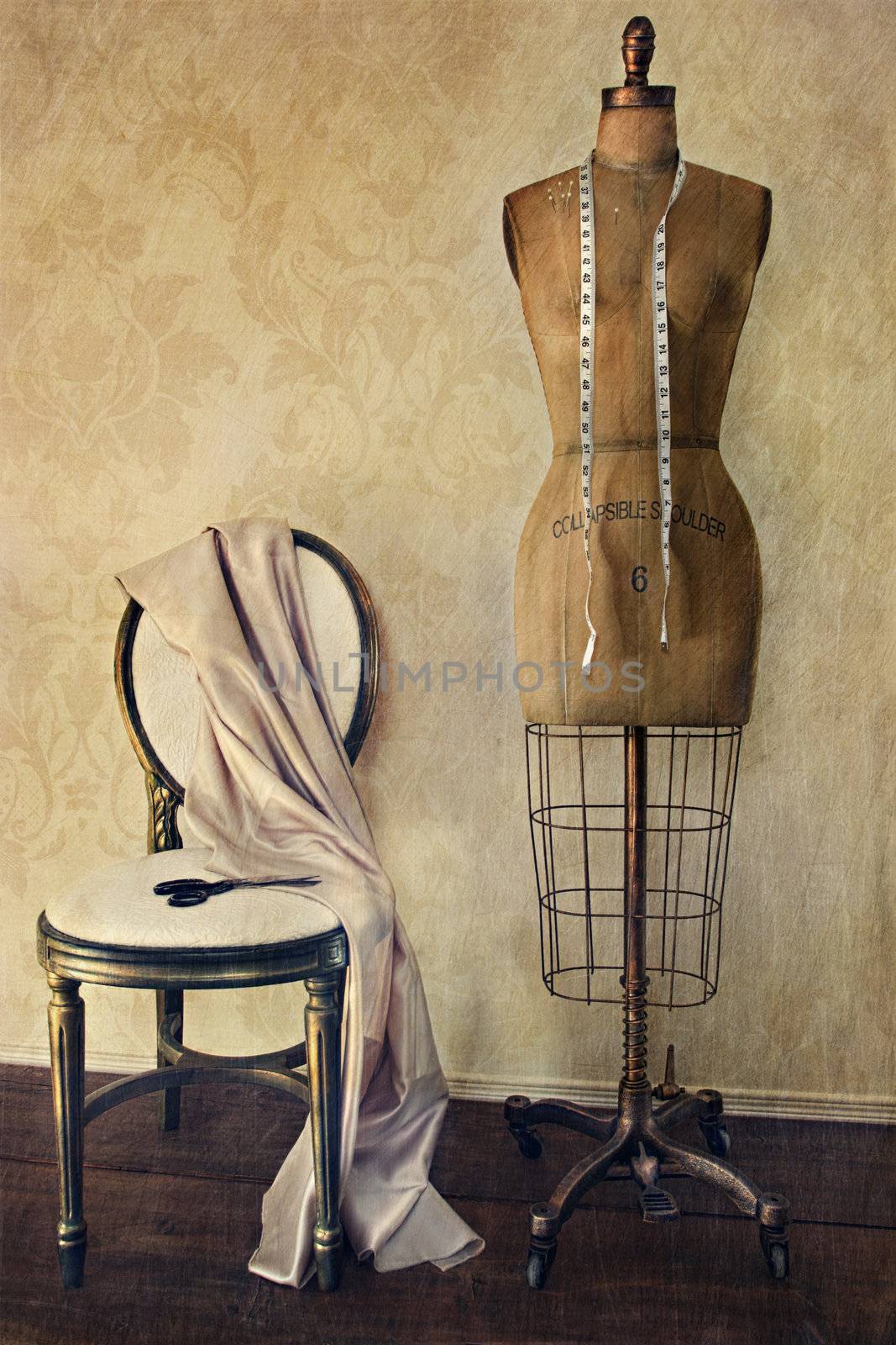 Antique dress form and chair with vintage look 