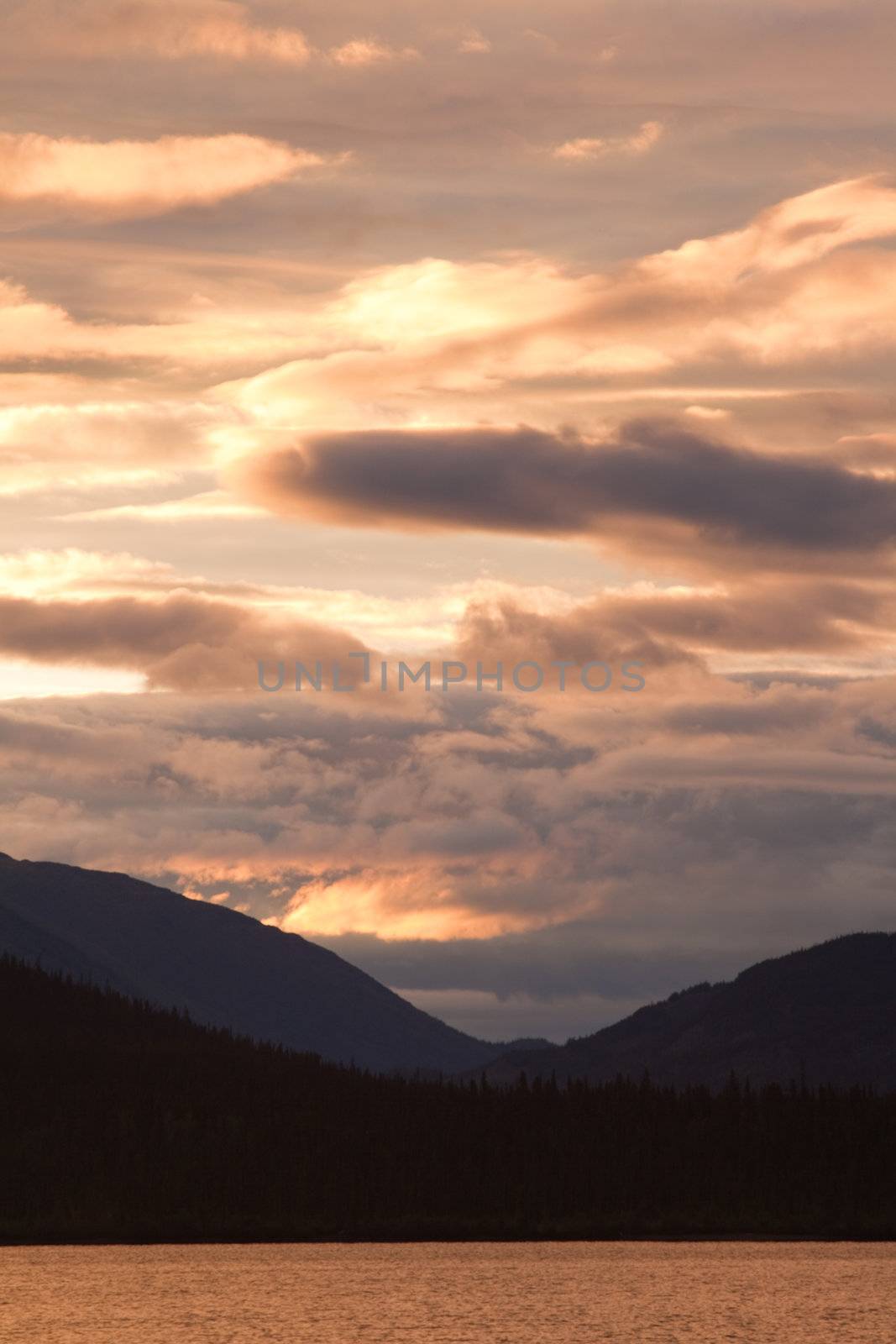 Sunset at Big Salmon Lake, Yukon T., Canada
