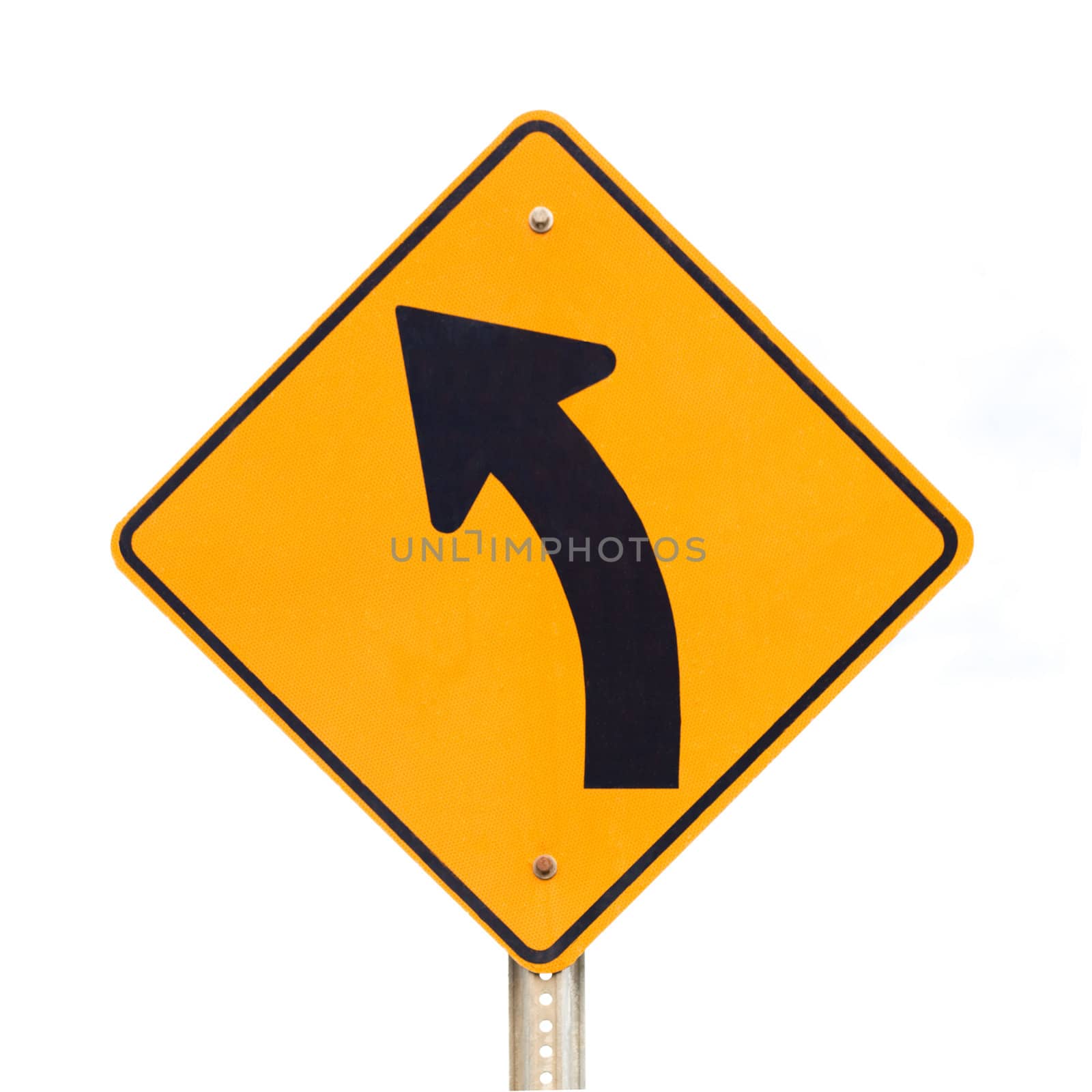 Road sign left curve isolated on white by PiLens