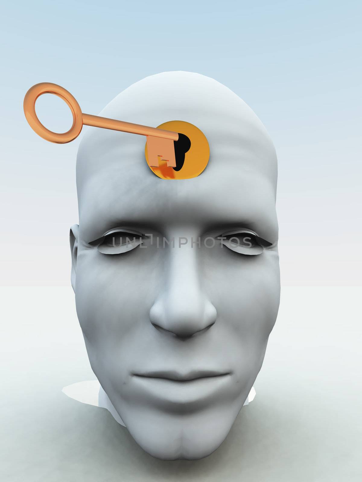 Concept showing a key about to unlock someones mind.