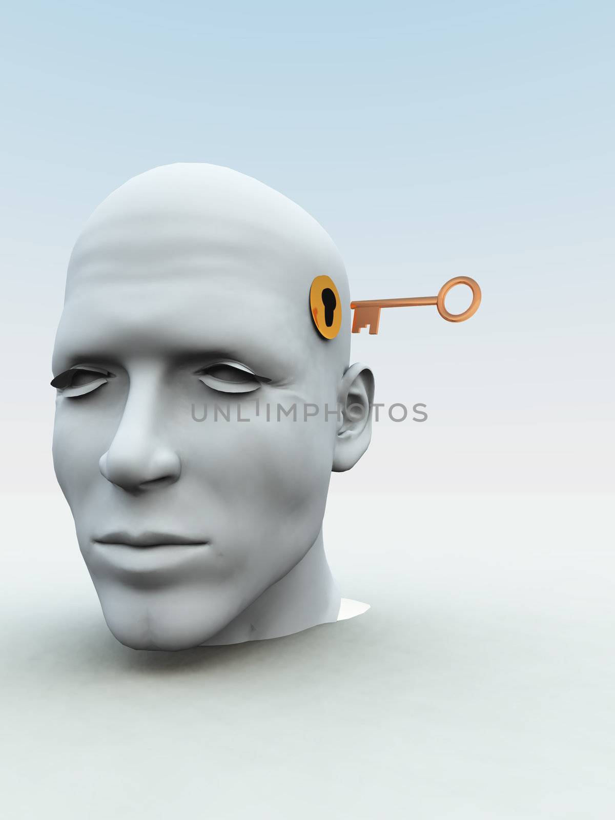 Concept showing a key about to unlock someones mind.