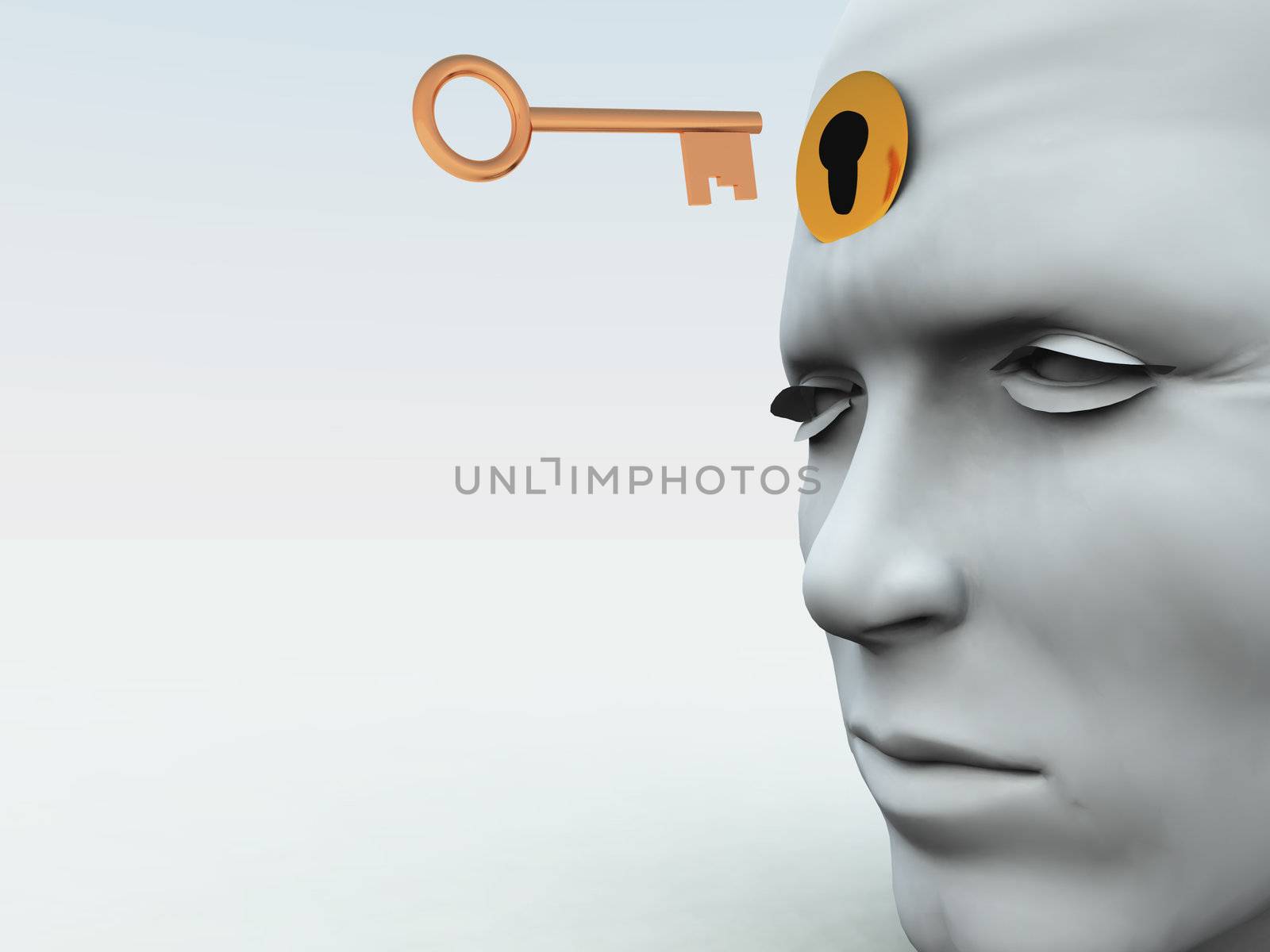 Concept showing a key about to unlock someones mind.