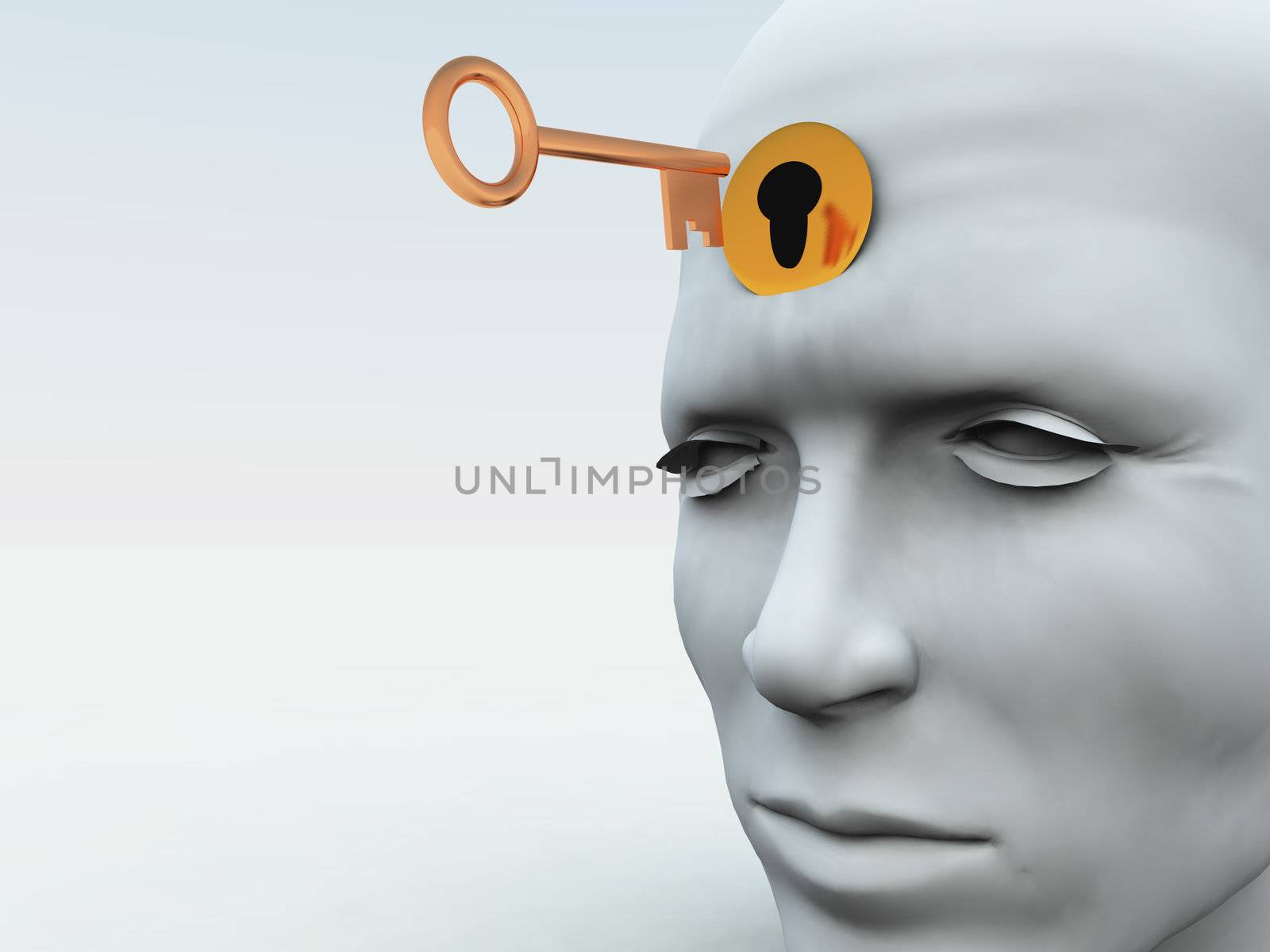 Concept showing a key about to unlock someones mind.