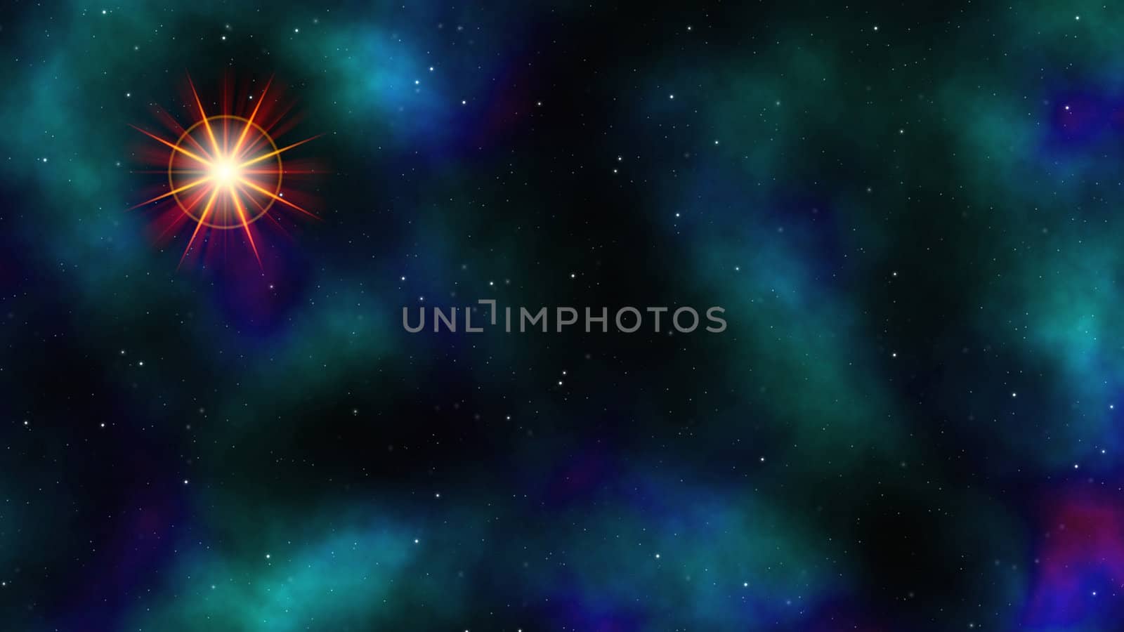 Illustration of Deep Space With Coloured Nebula and Flare