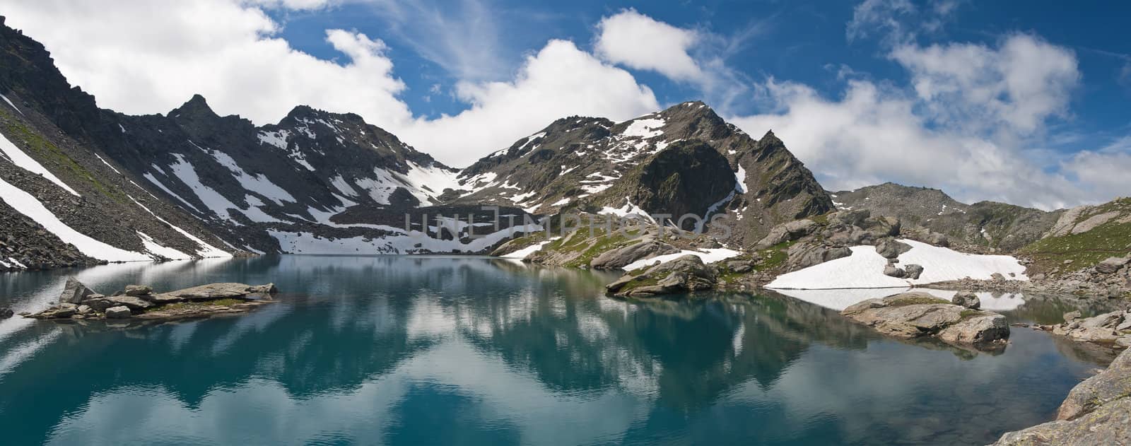 pamoramic view of Stone Lake, Aosta valley, Italy on summer