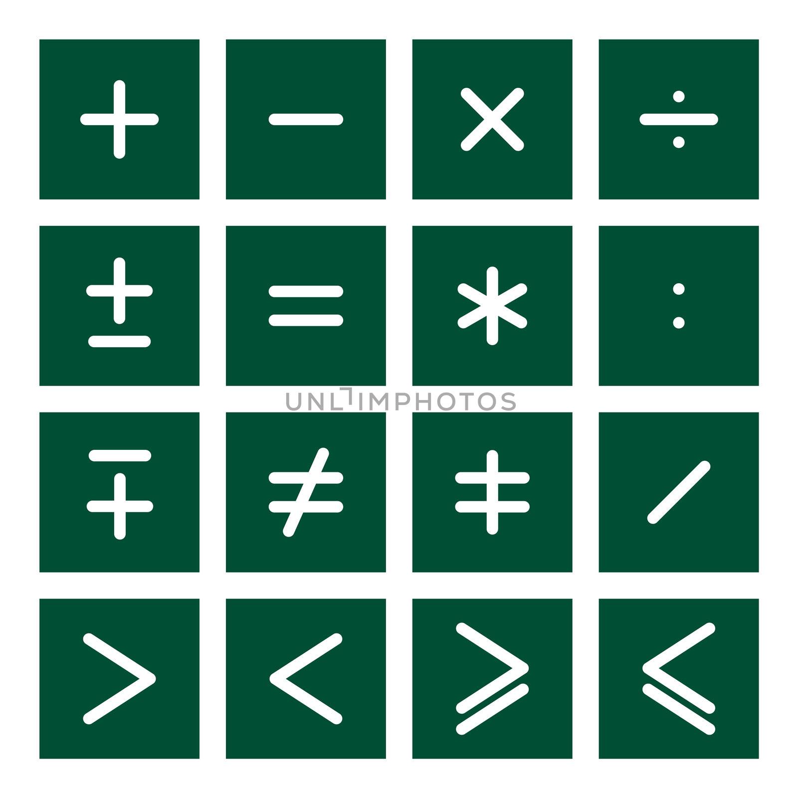 16 icon set of mathematical operations symbols