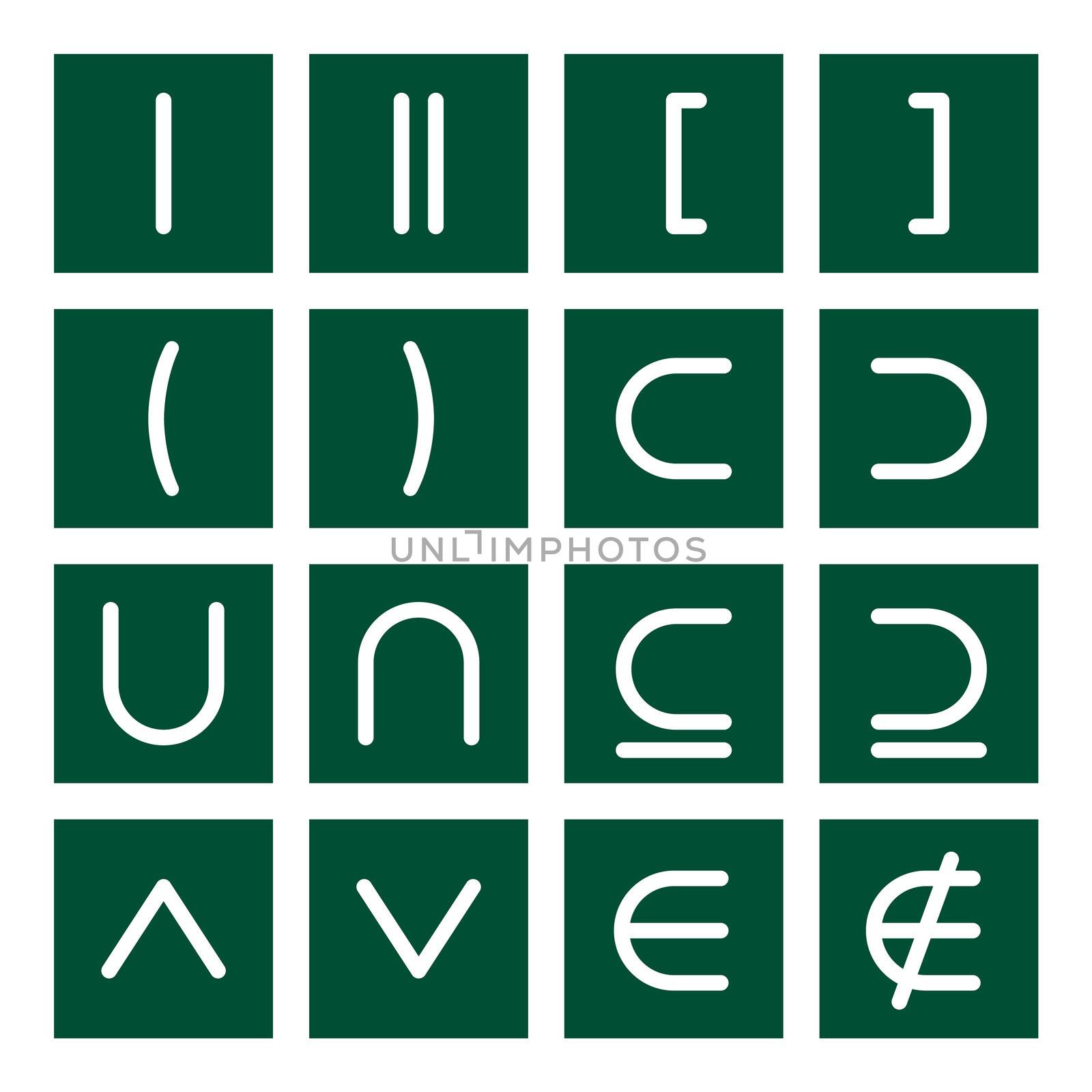 16 icon set of mathematical symbols (function operators, group operators)