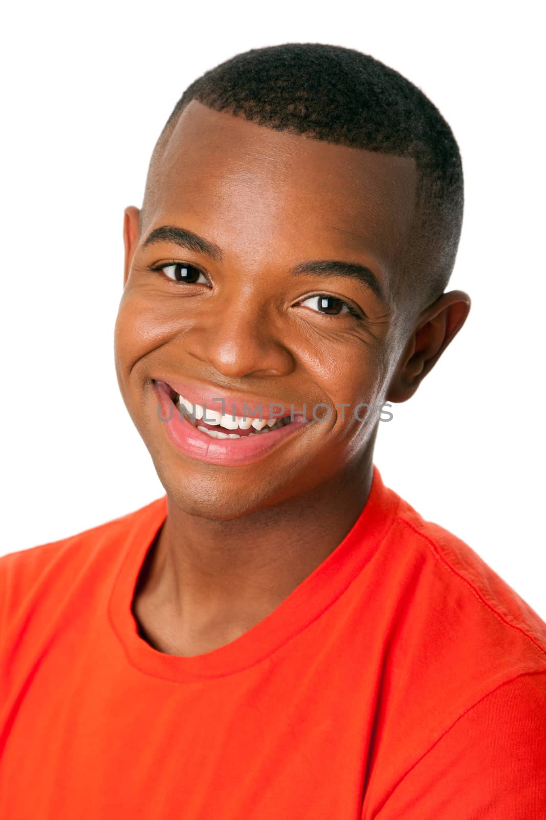 Happy handsome young man smiling with cheerful expression, isolated.