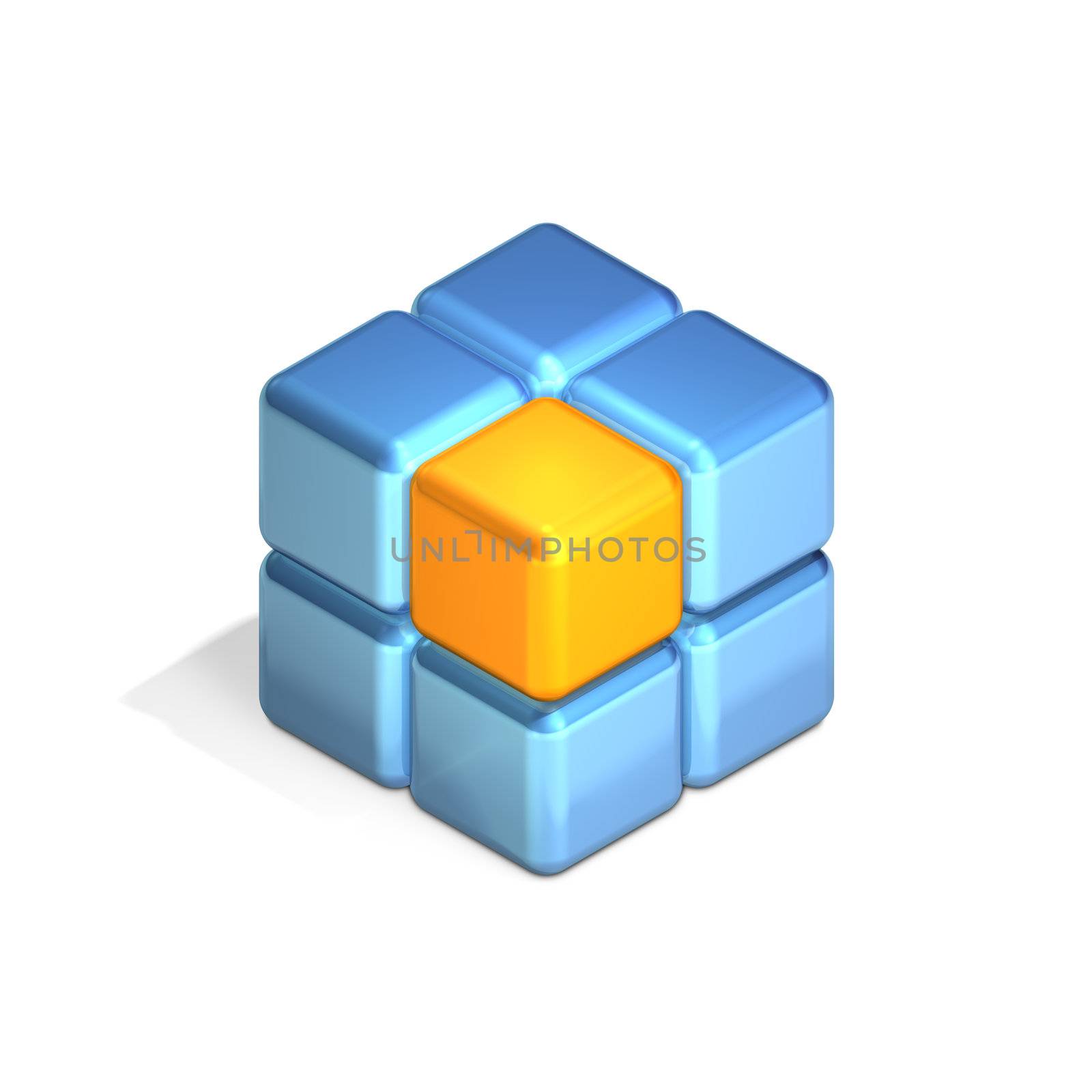 Eight Cubes in Three Dimensional Isometric Perspective (jpeg file has clipping path)