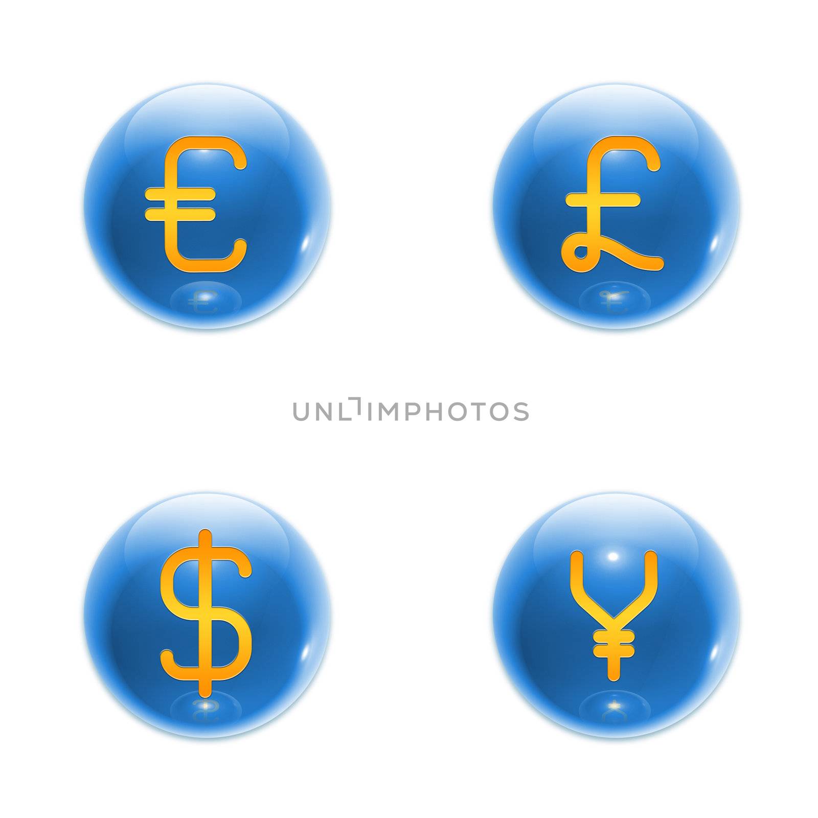 3D Sphere With Euro, Dollar, Pound and Yen Symbols (jpeg has clipping path)