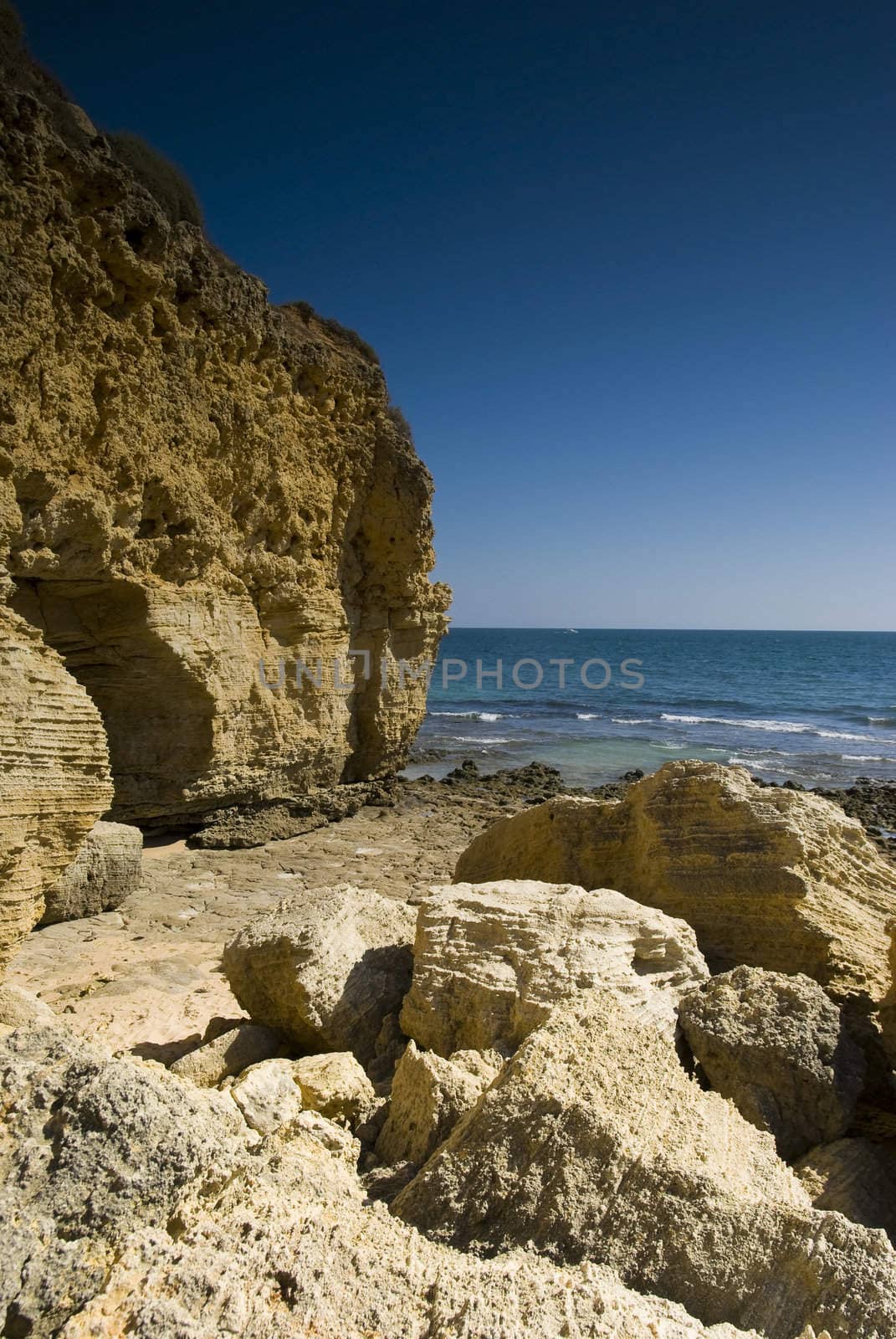 Oura beach and cliffs in Albufeira Portugal