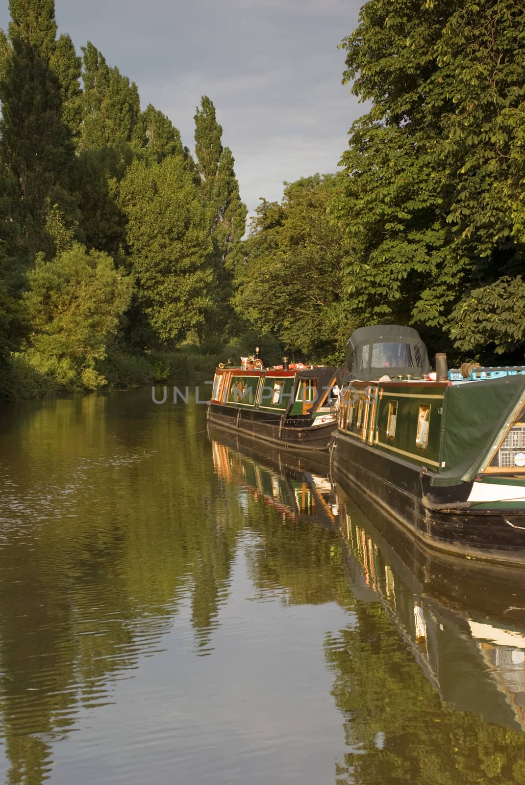 Canal boat moored to towpath - portrait orientation