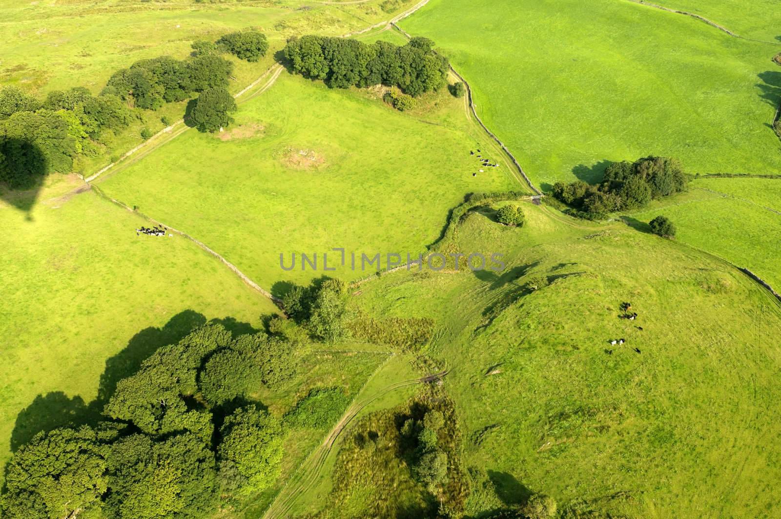 View from hot air balloon in the Lake District National Park Cumbria England