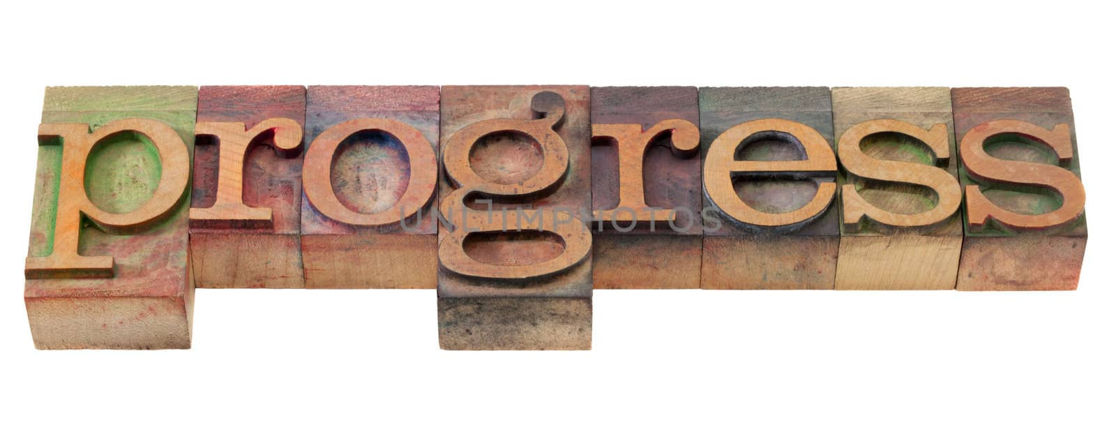 progress - word in old letterpress type by PixelsAway