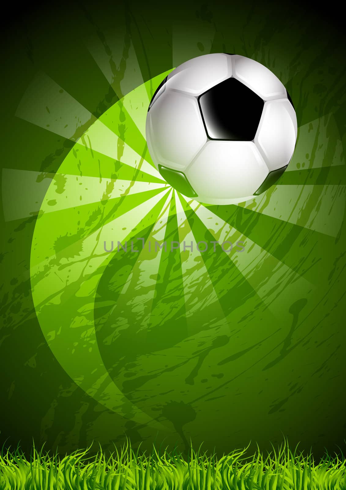 Soccer ball, flying over the curved trajectory, on a dirty background