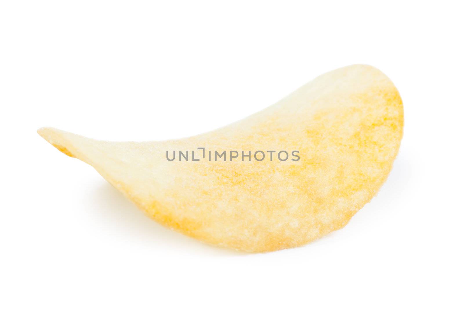 Macro view of salted potato chip isolated on the white