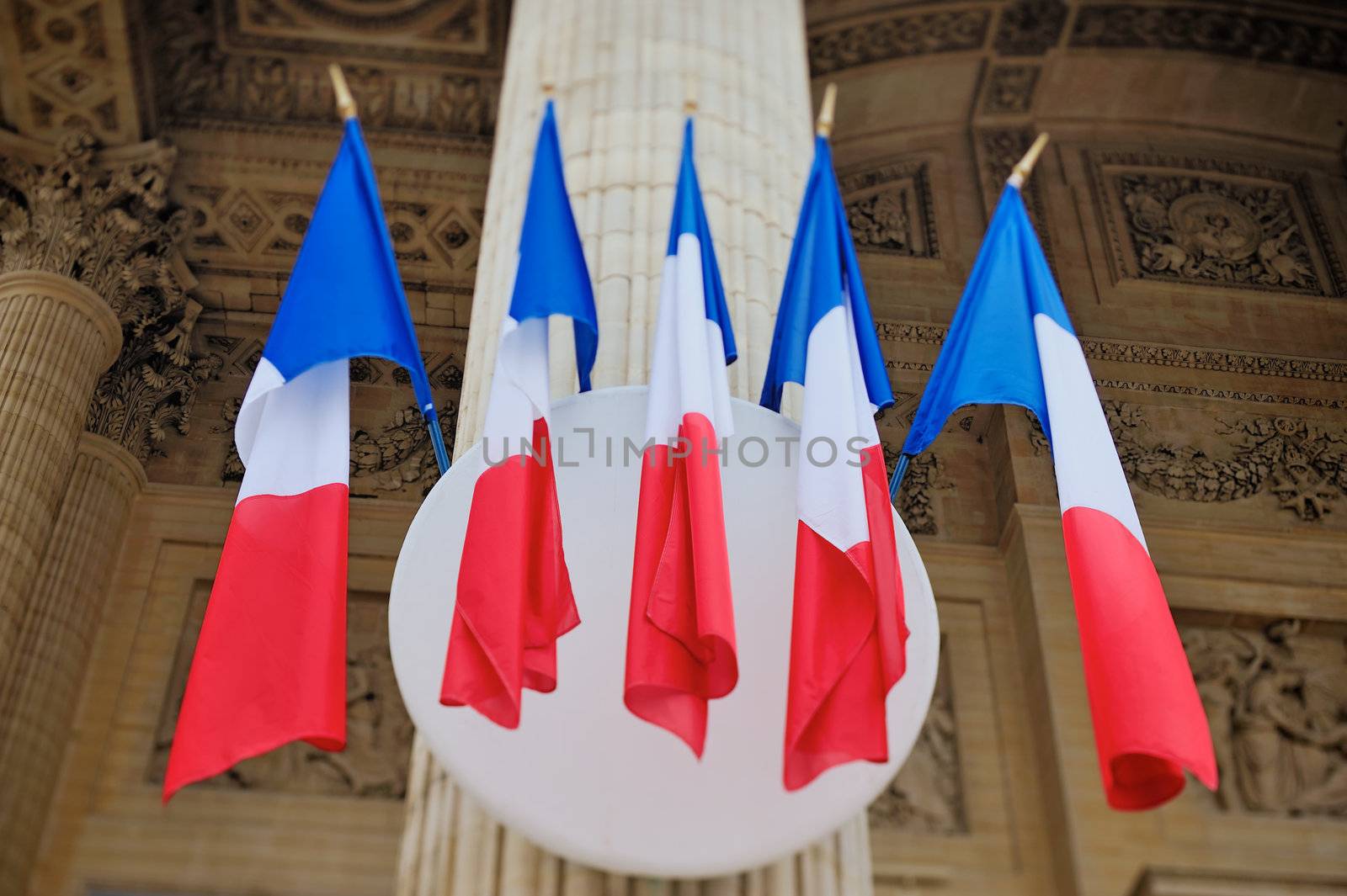 French flags on the column in Pantheon