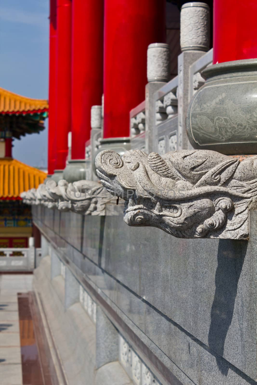 Head of dragon statue  chinese style in temple Thailand