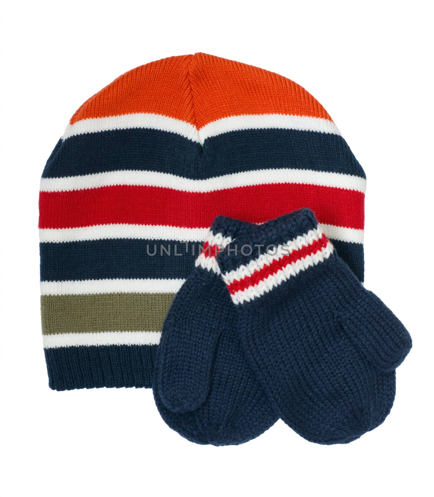 Children's autumn-winter colorful cap with mittens