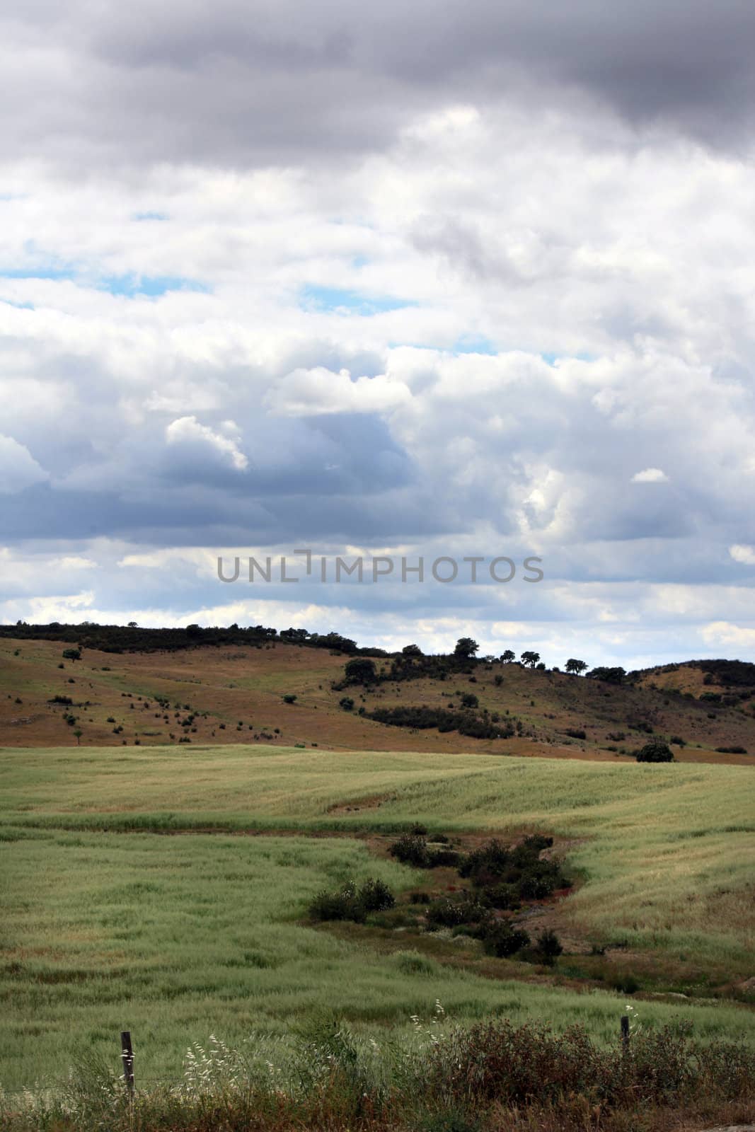 View of a cloudy sky on a typical Algarve landscape on it's interior region.