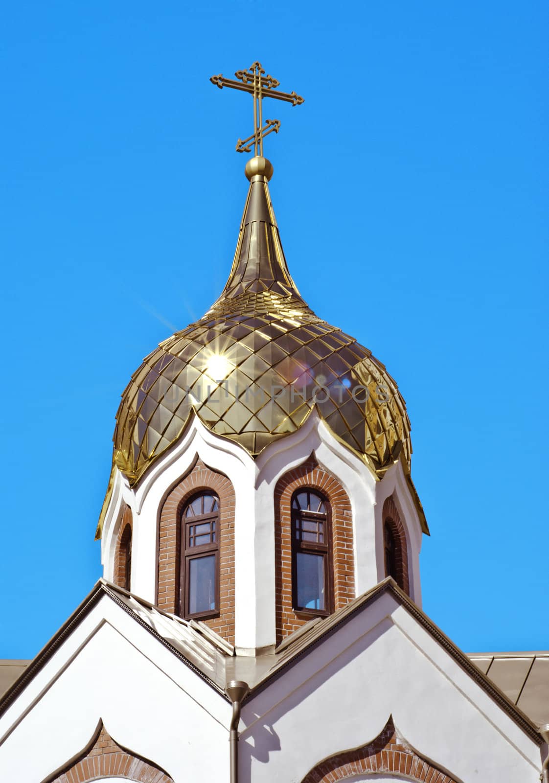 Dome of orthodox church against the dark blue sky