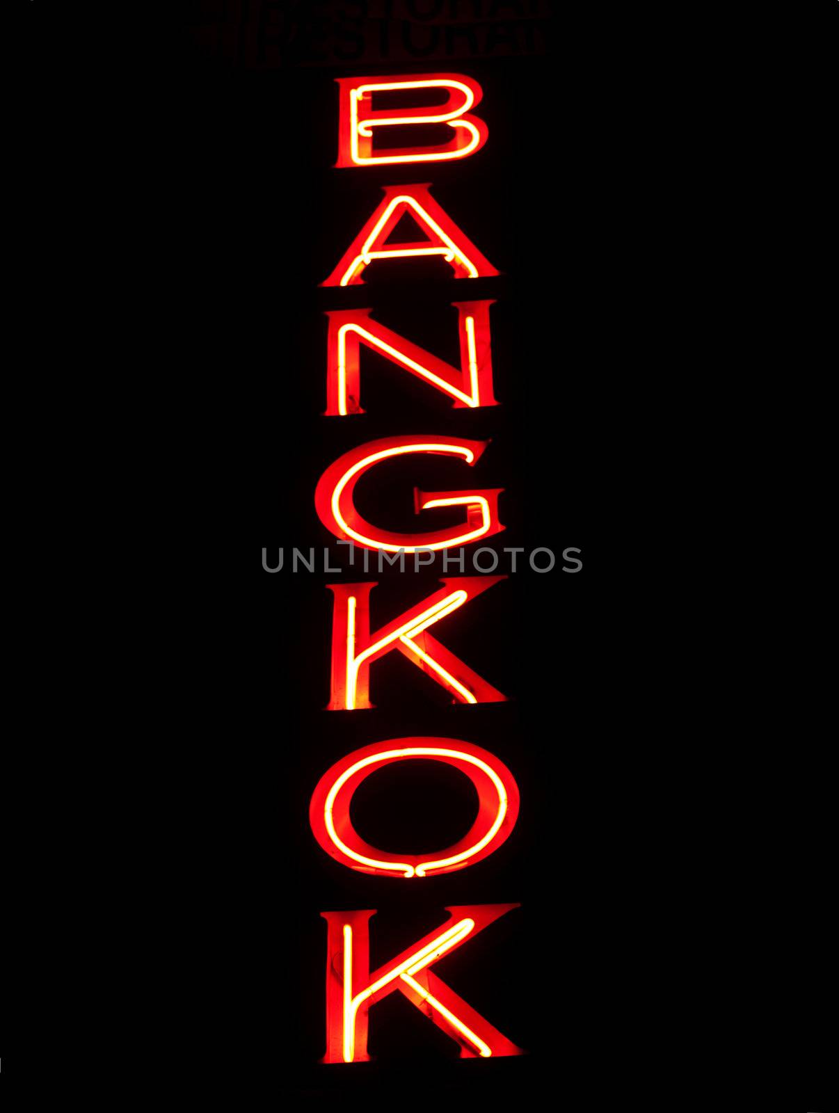 Red Bangkok sign on pure black background