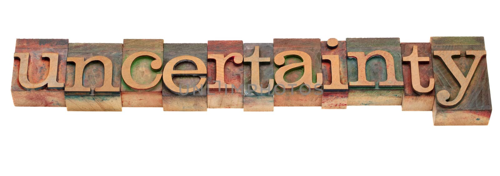 uncertainty word in vintage letterpress type by PixelsAway