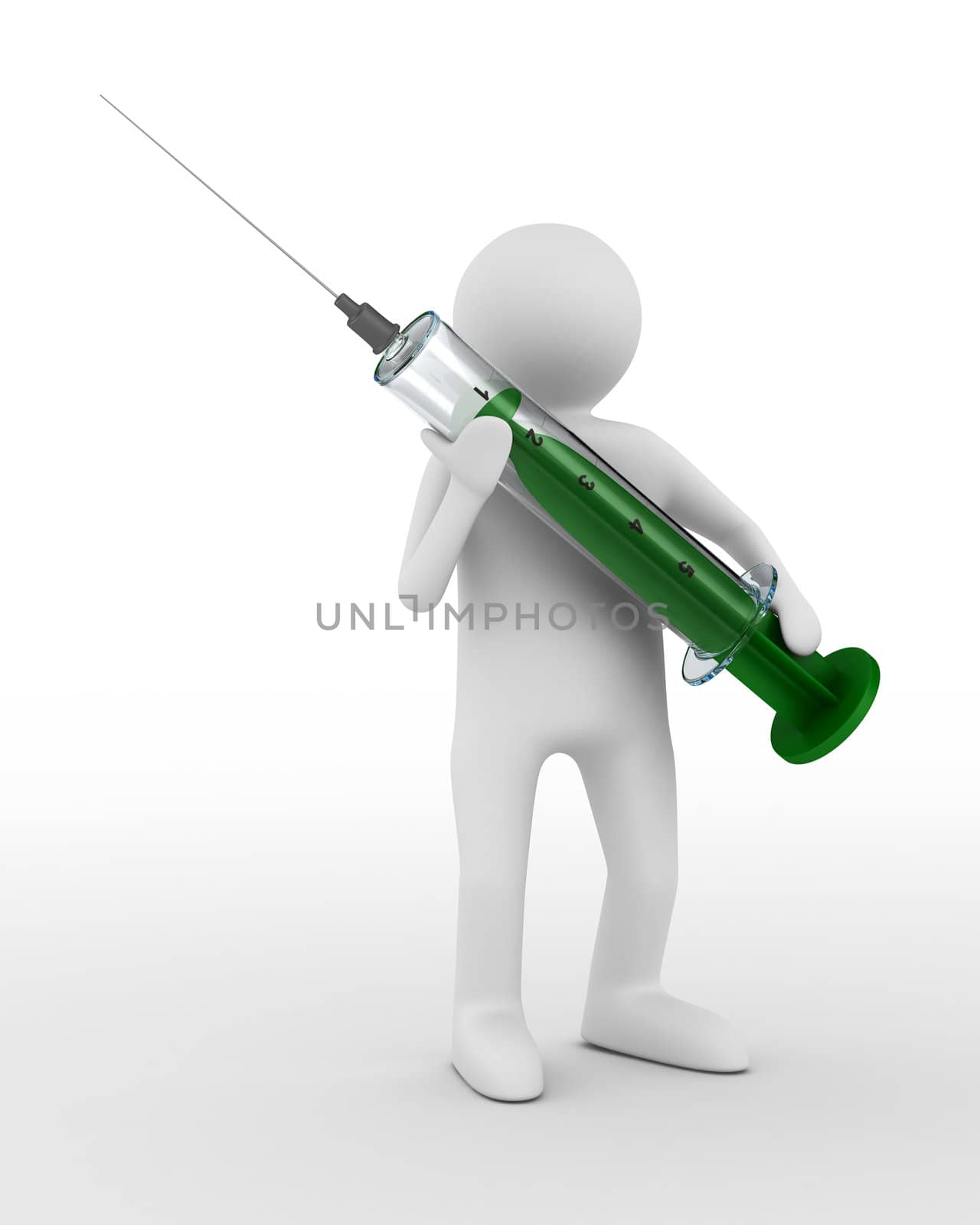 doctor with syringe on white. Isolated 3D image