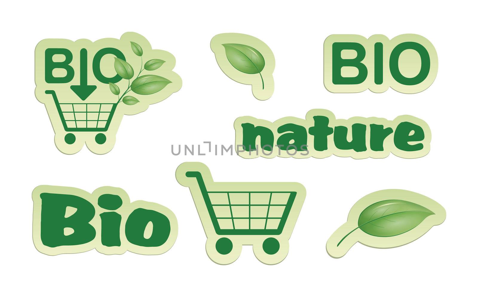 A set of green bio nature shopping icons