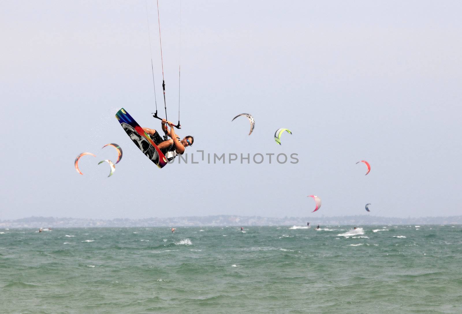 Kiteboarder enjoy surfing in water. Vietnam