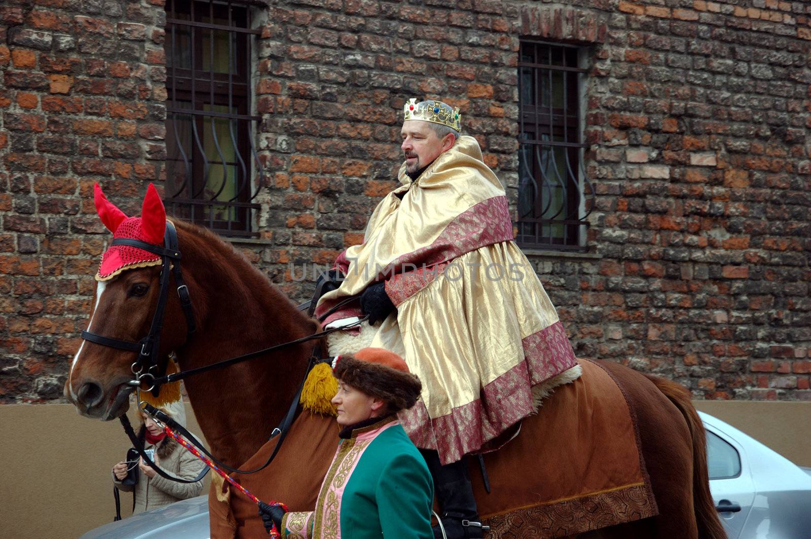 WROCLAW, POLAND - January 6: Epiphany holiday in Christian religion. Traditional procession, reconstruction of visit of the Magi to the infant Jesus on January 6, 2011.