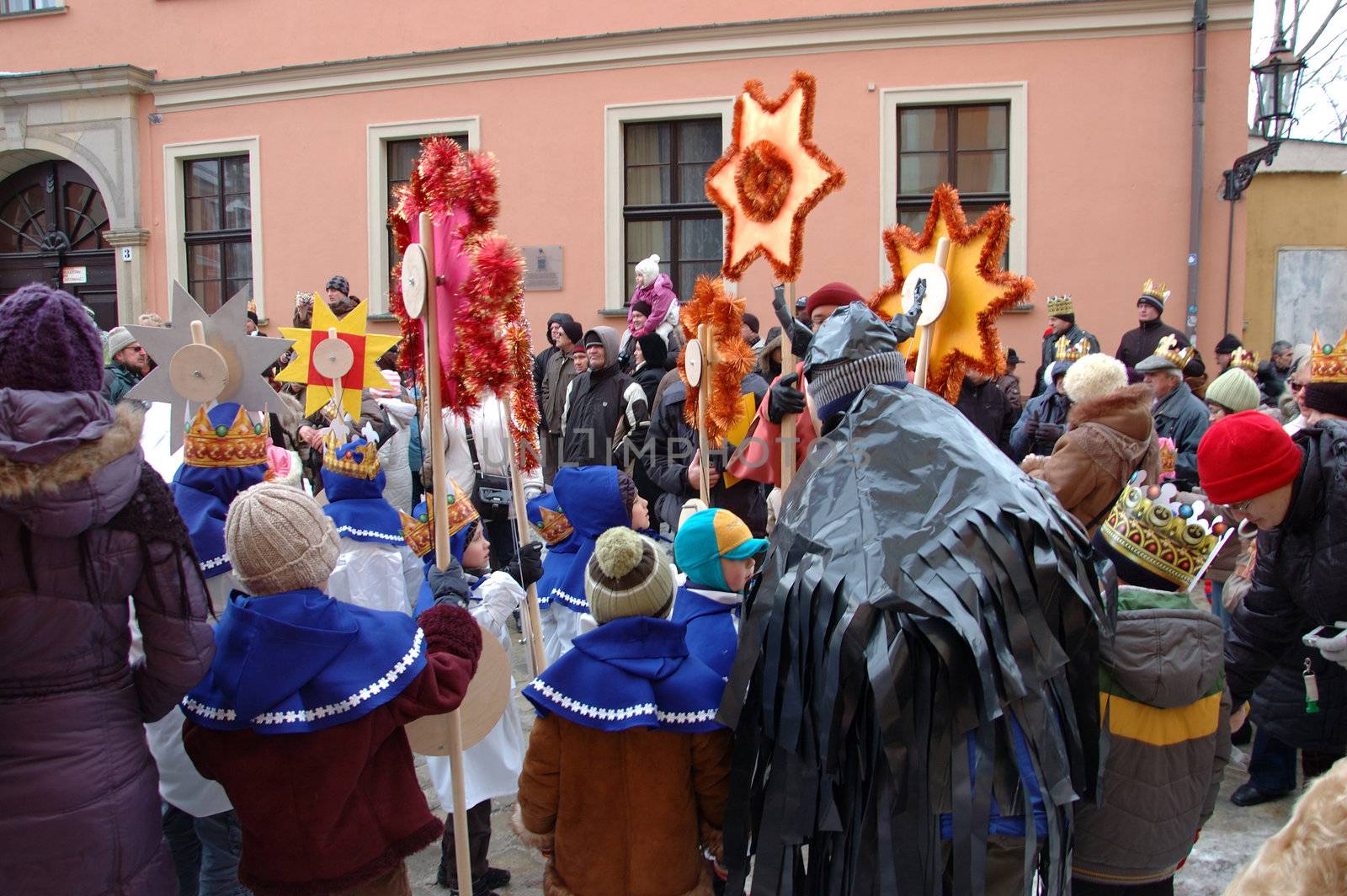 WROCLAW, POLAND - January 6: Epiphany holiday in Christian religion. Traditional procession, reconstruction of visit of the Magi to the infant Jesus on January 6, 2011.