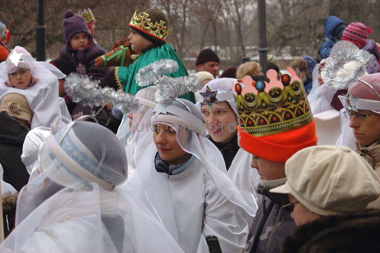 WROCLAW, POLAND - January 6: Epiphany holiday in Christian religion. Traditional procession, reconstruction of visit of the Magi to the infant Jesus on January 6, 2011.