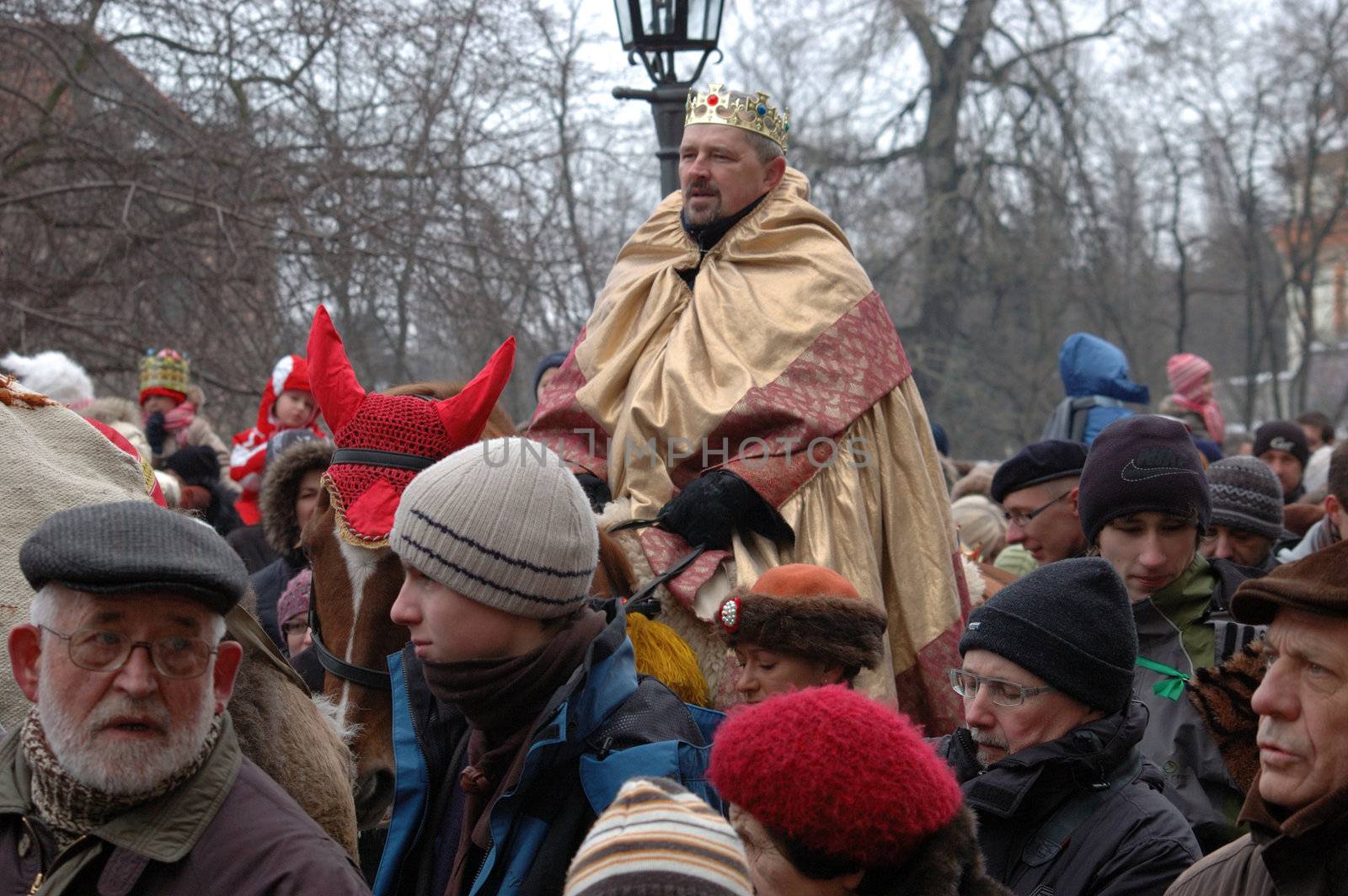 WROCLAW, POLAND - January 6: Epiphany holiday in Christian religion. Traditional procession, reconstruction of visit of the Magi to the infant Jesus on January 6, 2011.
