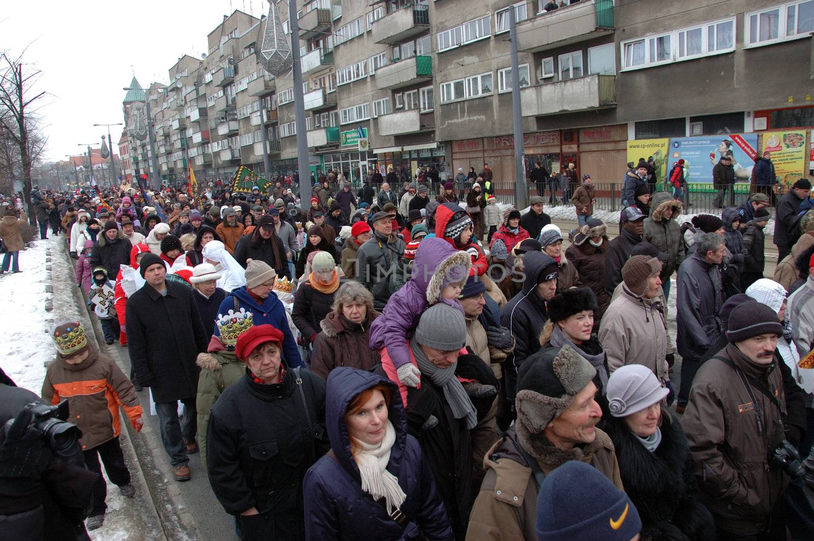 WROCLAW, POLAND - January 6: Epiphany holiday in Christian religion. Traditional procession, reconstruction of visit of the Magi to the infant Jesus on January 6, 2011.