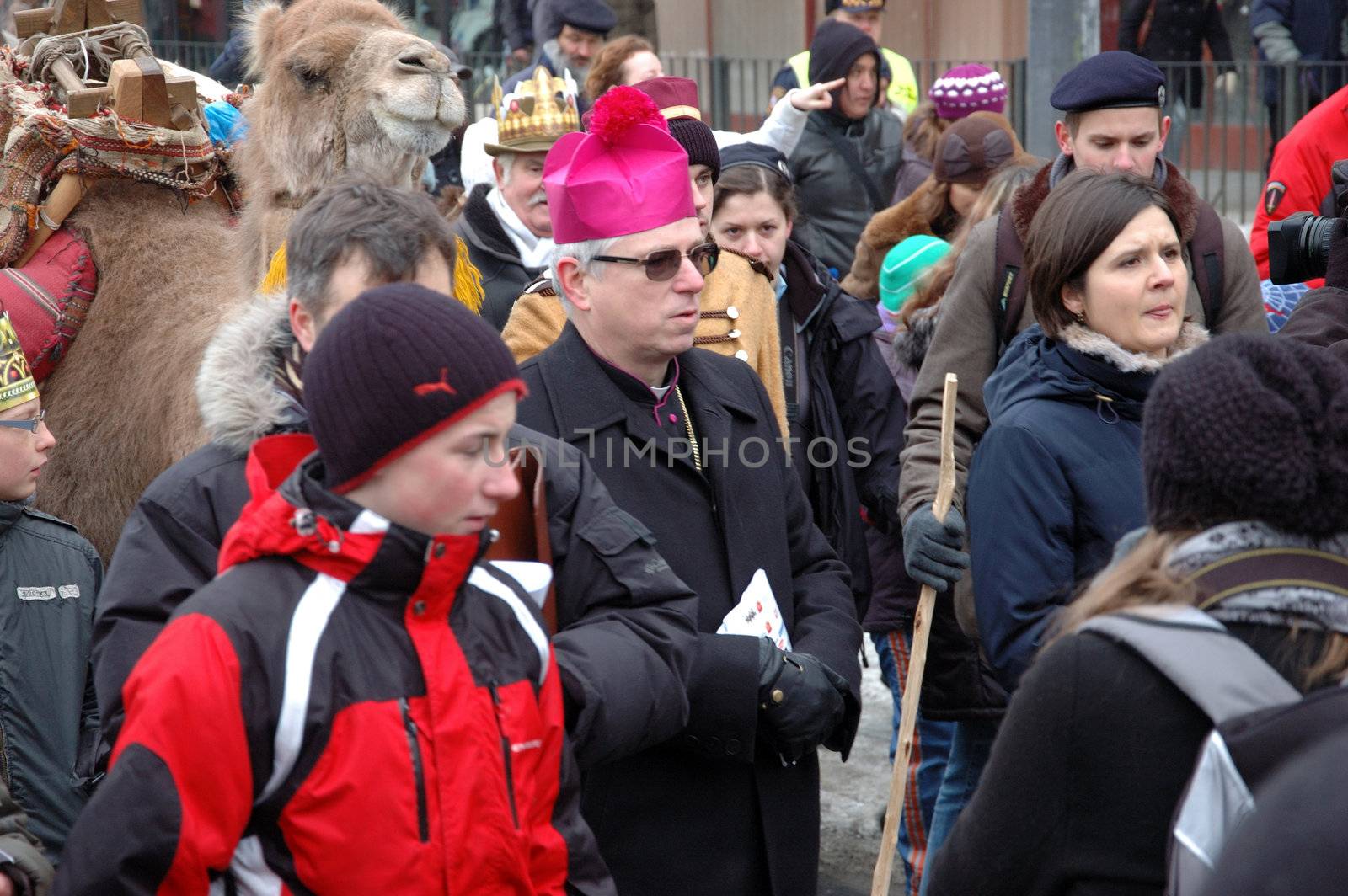 WROCLAW, POLAND - January 6: Epiphany holiday in Christian religion. Traditional procession, reconstruction of visit of the Magi to the infant Jesus on January 6, 2011.