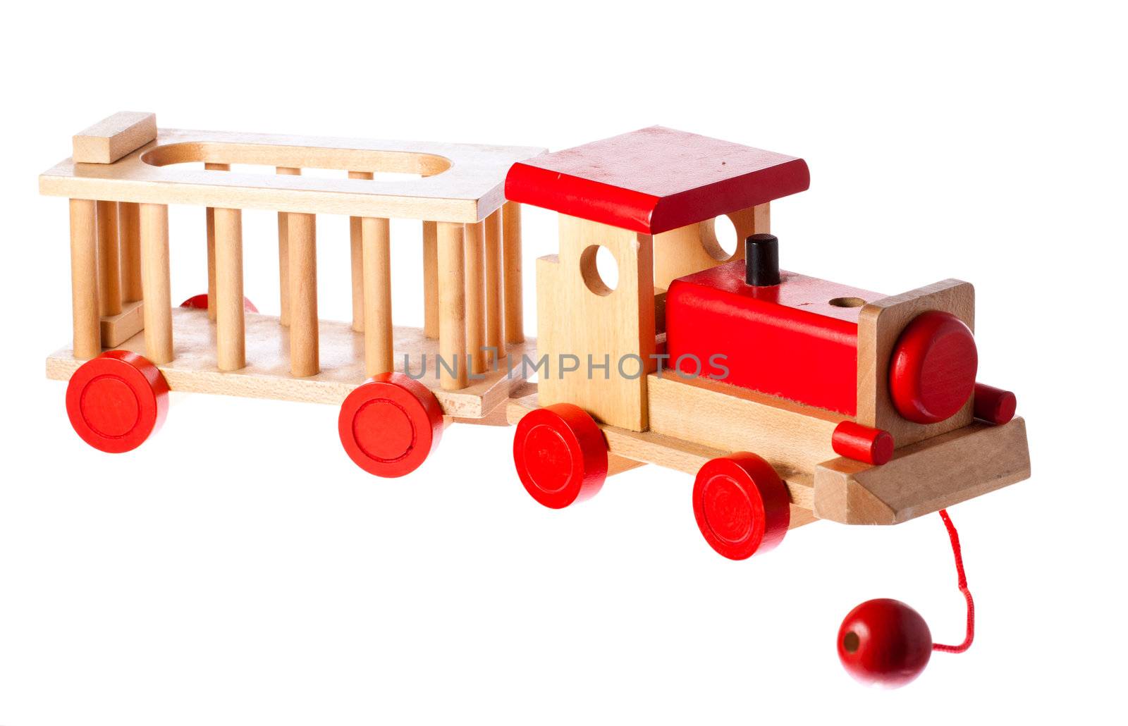 A funky old retro wooden train. Isolated over white with clipping path.