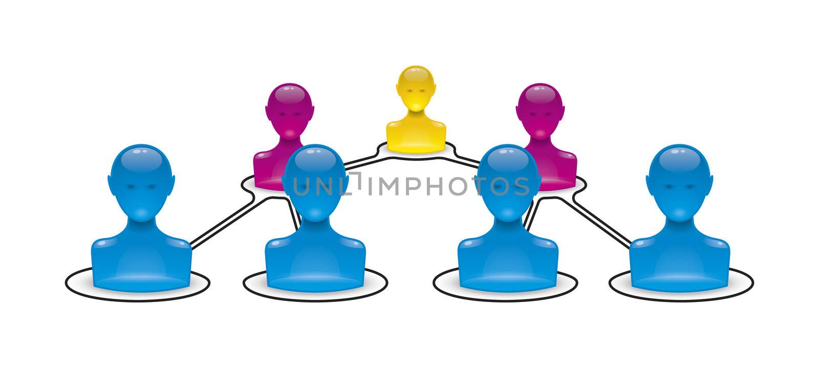 An image of a team graphic with blue, red and yellow people symbols