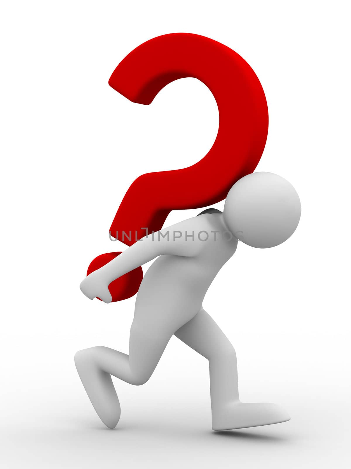 man with question on white. Isolated 3D image