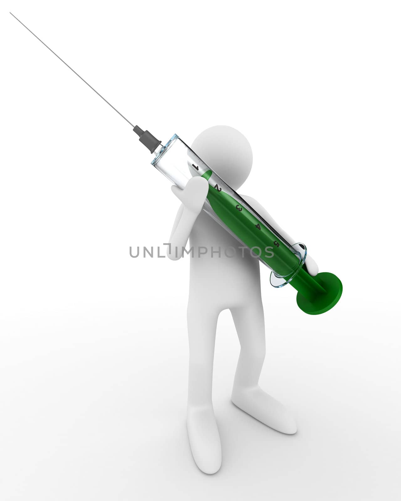 doctor with syringe on white. Isolated 3D image