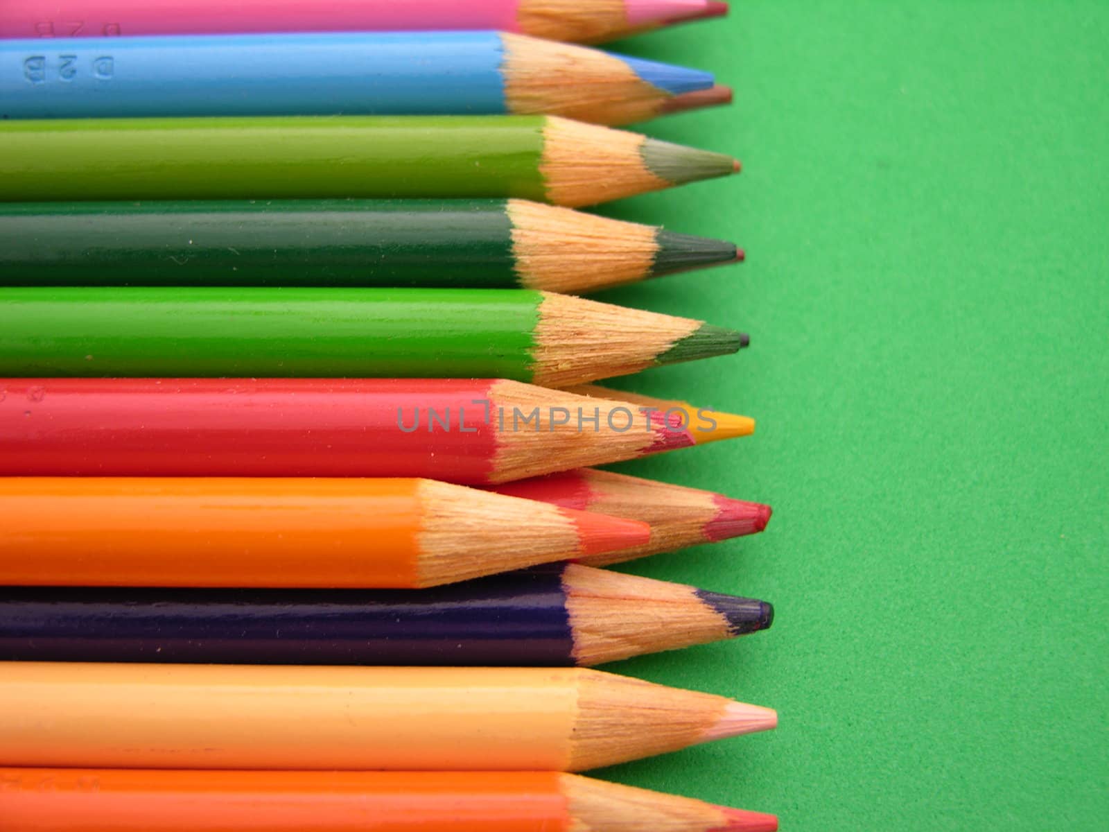 Colored pencils shown in a row closeup