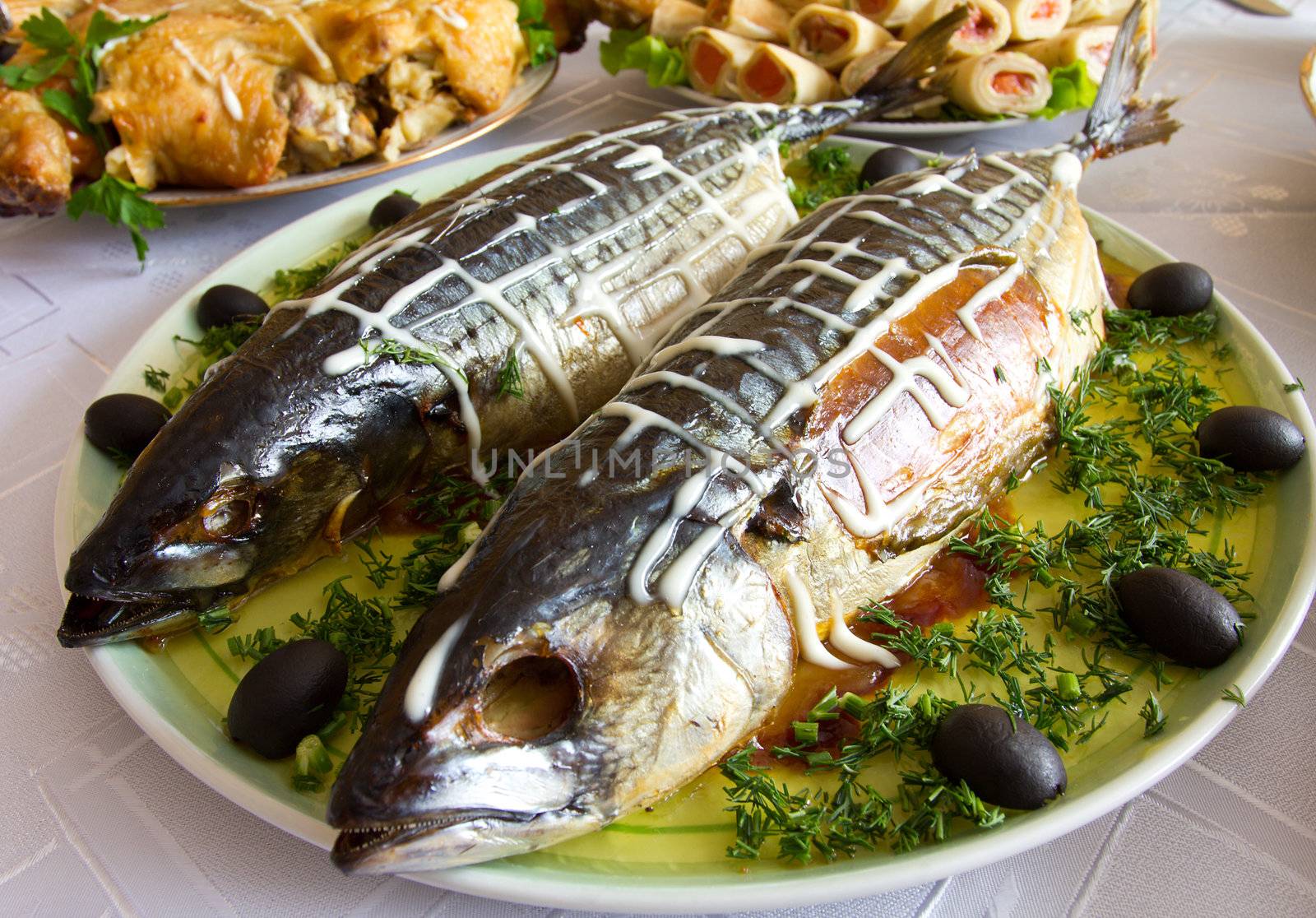 stuffed mackerel on plate in jelly