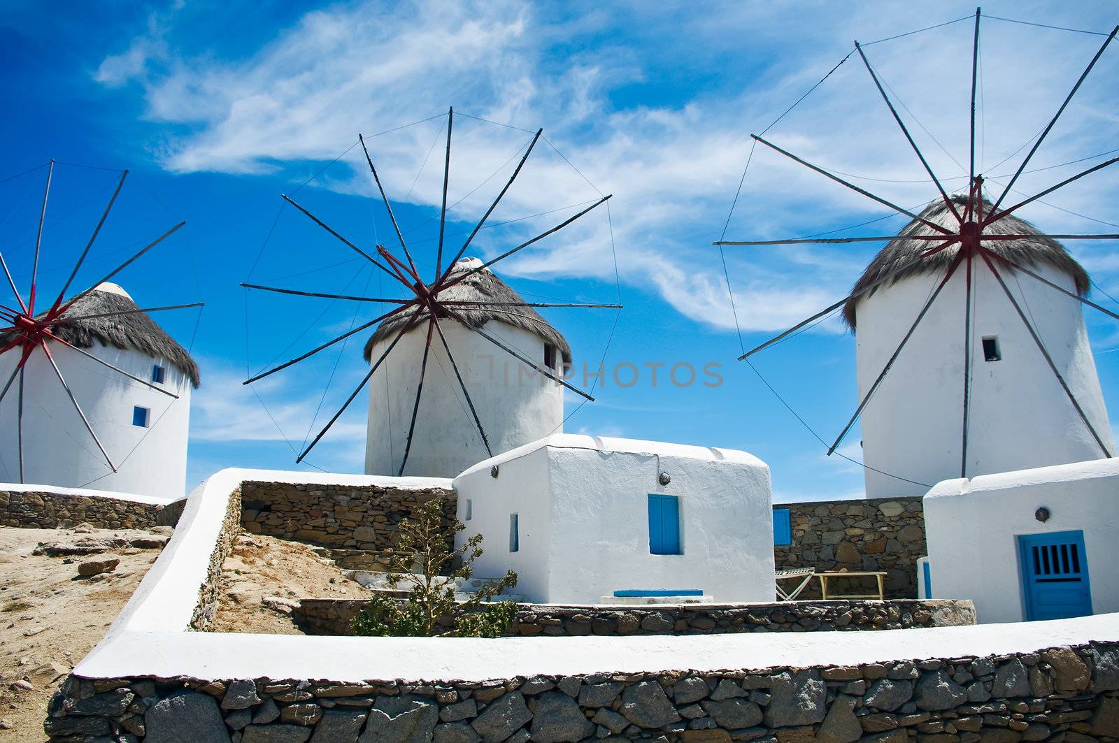 Three Famous Windmills of Mykonos, an Isle of Greece