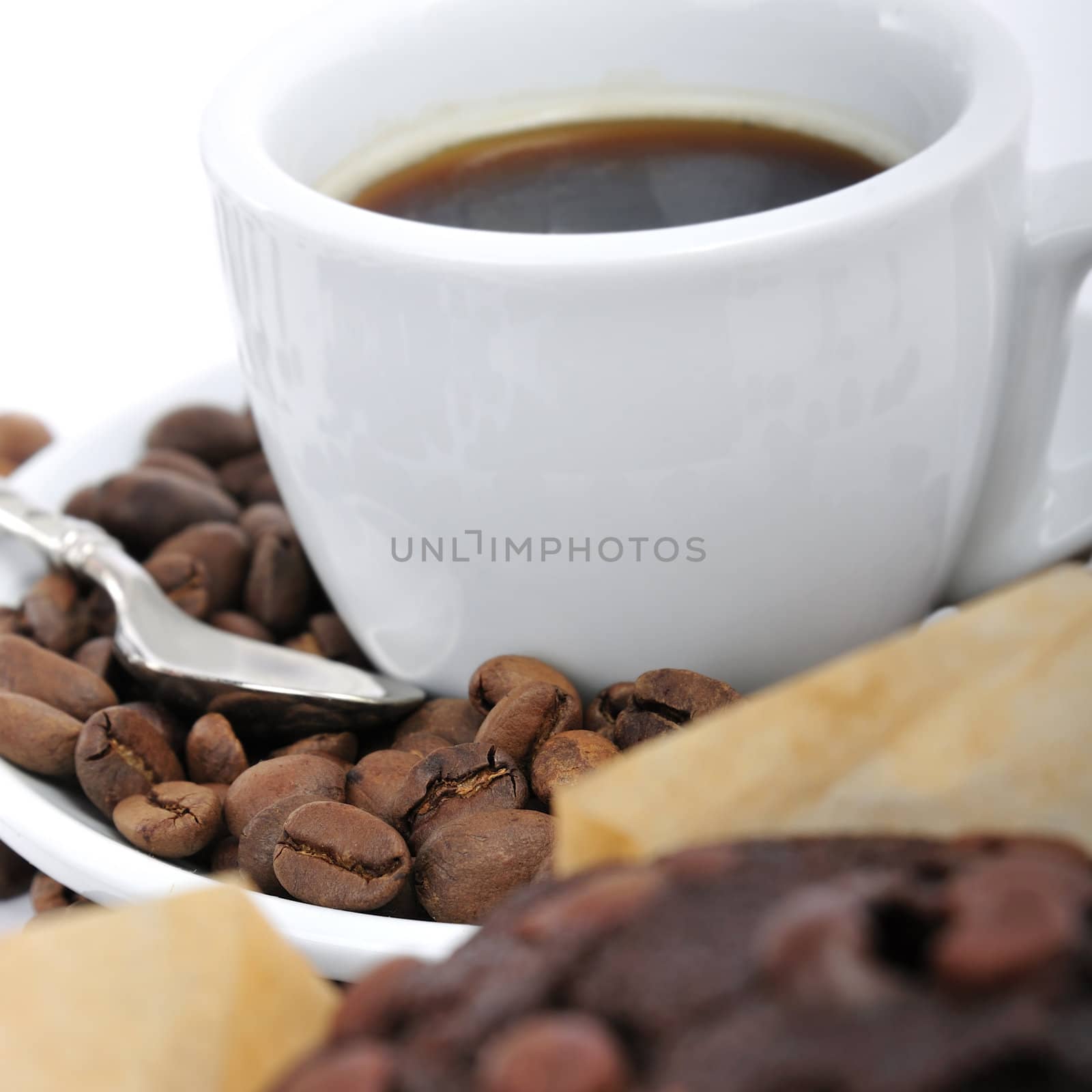 Cup of fresh Coffee and Coffee beans