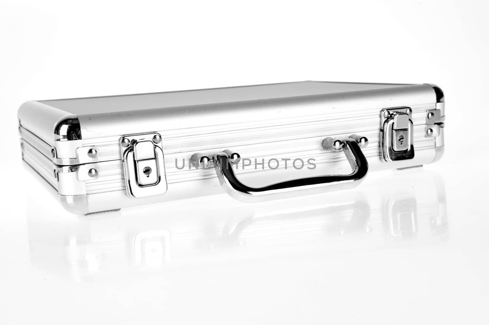 a professional aluminium suitcase on white