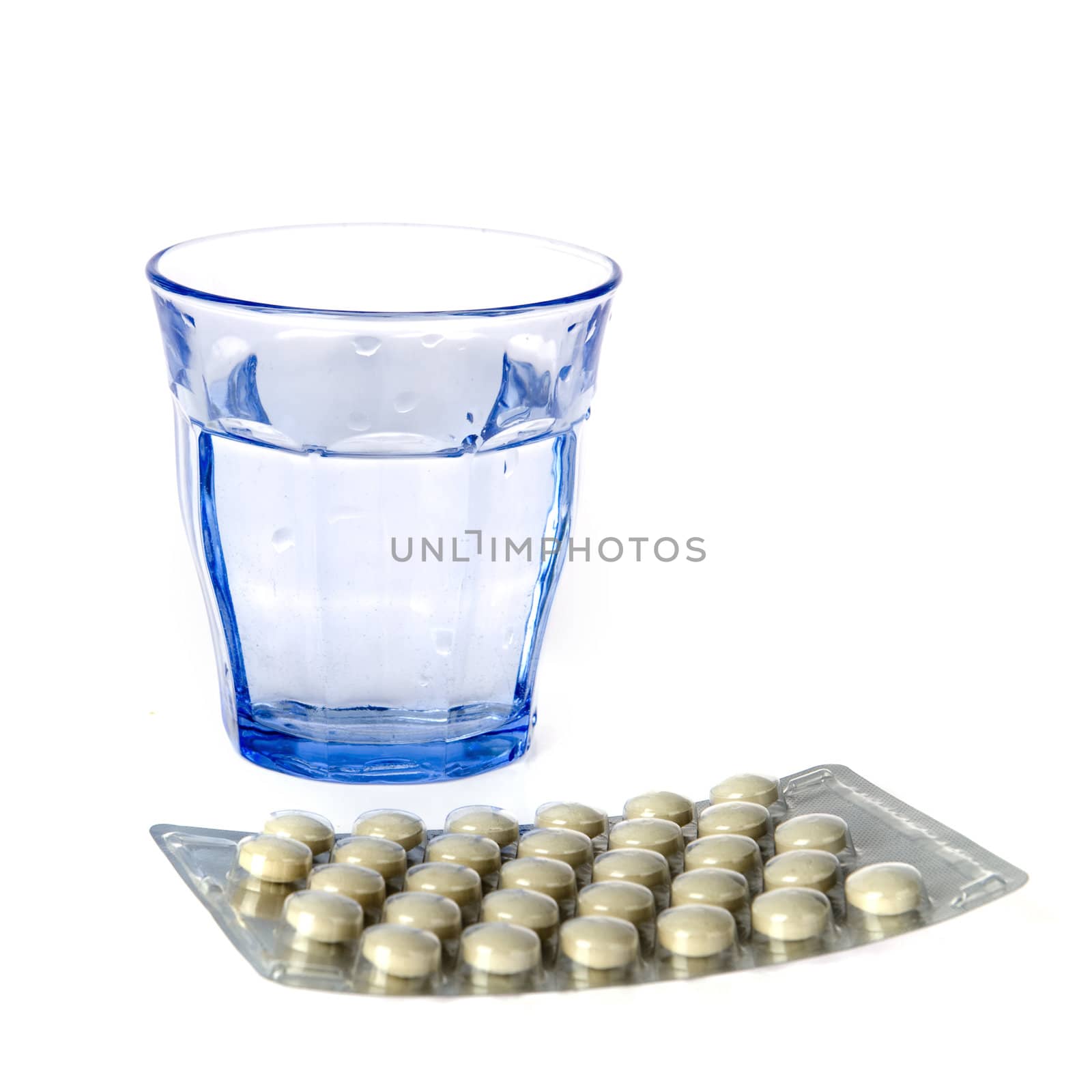 a blue glass on a white background